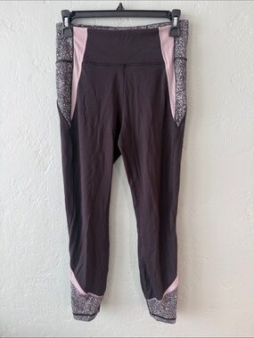 lululemon athletica Black Leggings with Light Purple Panels and Speckled Trim